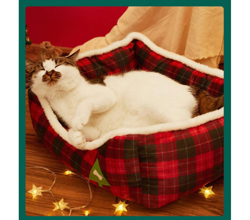 Christmas Lattice Winter Plush Bed for Cat & Dog