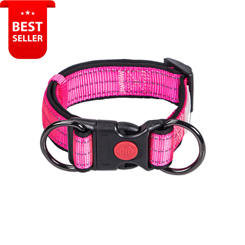 Adjustable Nylon Reflective Dog Collar Pink