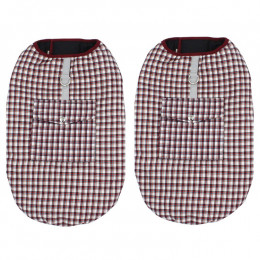 2-pcs Reversible Plaid Dog Coats for Winter with Harness Access and Pocket Red