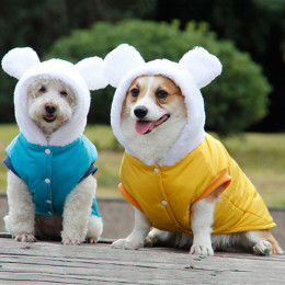 2-pcs Bear Ears Dog Coat with Hood for Small Dogs 1 Yellow & 1 Blue