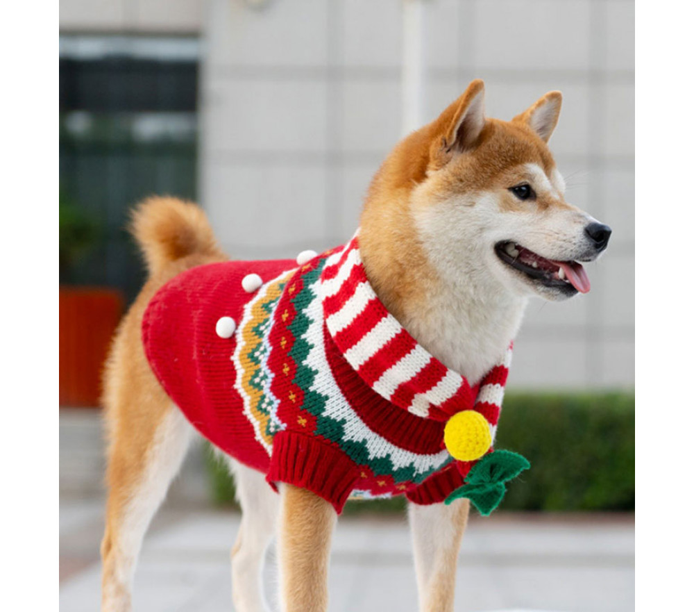 Christmas White Balls Dog Sweater for Small Medium Dogs
