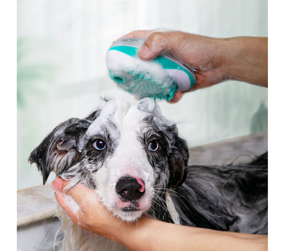 Dog Bath Brush with Shampoo Storage Soft Silicone Grooming Scrub